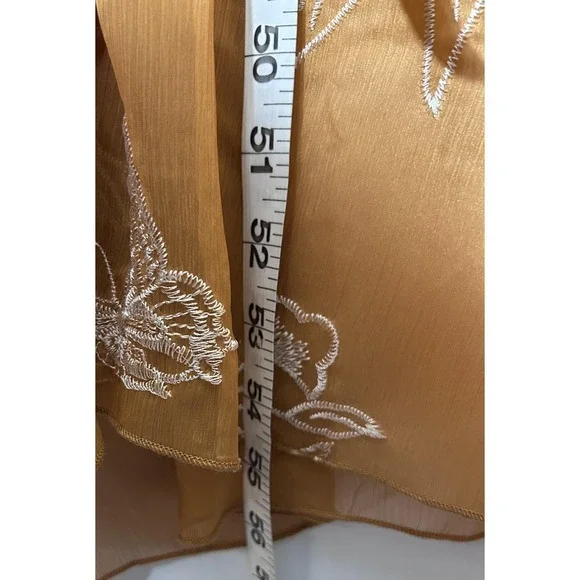 Aeom Coatigan Womens Large Brown Embroidered Sheer Kimono Butterfly Floral - Picture 10 of 11